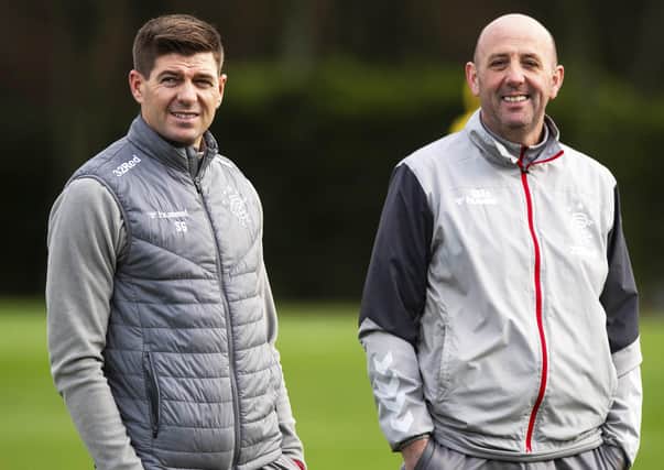 Gary McAllister with Rangers manager and his old Liverpool team-mate Steven Gerrard, left. Picture: Gary Hutchison/SNS