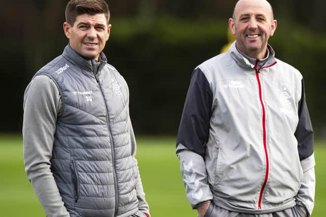 Gary McAllister with Rangers manager and his old Liverpool team-mate Steven Gerrard, left. Picture: Gary Hutchison/SNS