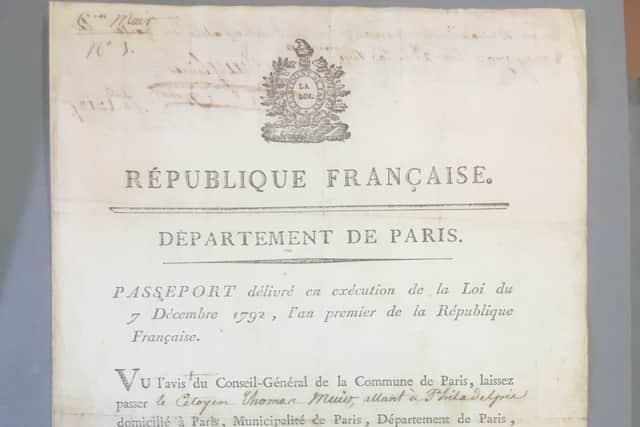 In the days before photographs, Thomas Muir's French passport contains a physical description of him