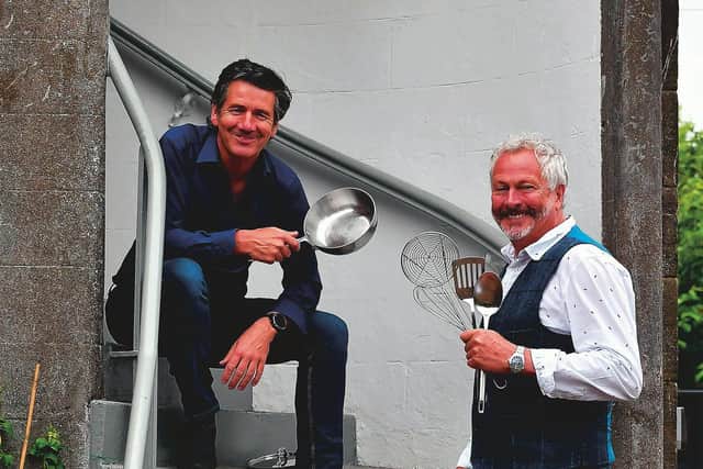Socially distant friends - Dougie Vipond and Nick Nairn are pals in and out of the kitchen and live near each other in Bridge of Allan, where Nick has a restaurant.  Picture: BBC Studios