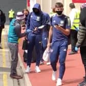 Kieran Tierney clutches a Tesco bag as he arrives at Bramall Lane for Arsenal’s FA Cup quarter-final against Sheffield United on Sunday. Picture: @Arsenal