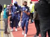 Kieran Tierney clutches a Tesco bag as he arrives at Bramall Lane for Arsenal’s FA Cup quarter-final against Sheffield United on Sunday. Picture: @Arsenal
