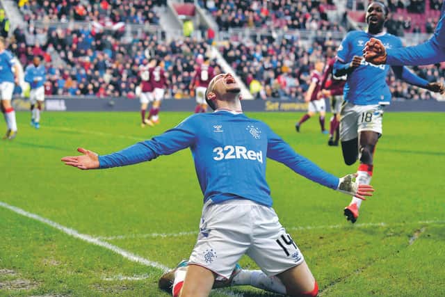 Ryan Kent celebrates a goal at Tynecastle in January but the stats didn’t really add up for him across the season. Picture: Rob Casey/SNS