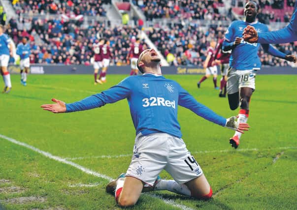 Ryan Kent celebrates a goal at Tynecastle in January but the stats didn’t really add up for him across the season. Picture: Rob Casey/SNS
