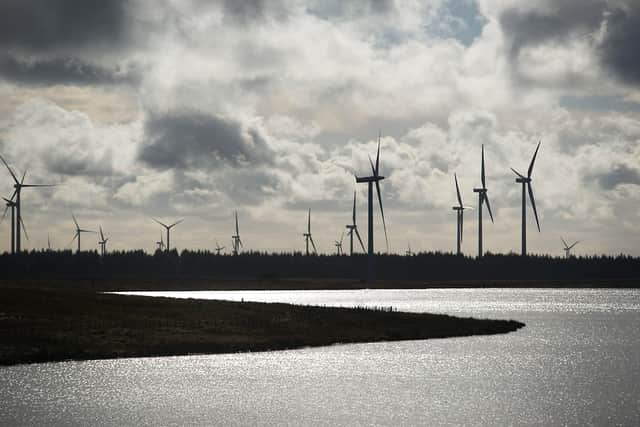 11/02/16 .  Eaglesham. Whitelee Windfarm. A windfarm or wind park is a group of wind turbines in the same location used to produce electricity. A large wind farm may consist of several hundred individual wind turbines and cover an extended area of hundreds of square miles, but the land between the turbines may be used for agricultural or other purposes. electricity , wind farm, windfarm , turbin, turbines, wind turbines. gv, GV, GENERAL VIEW, general view.