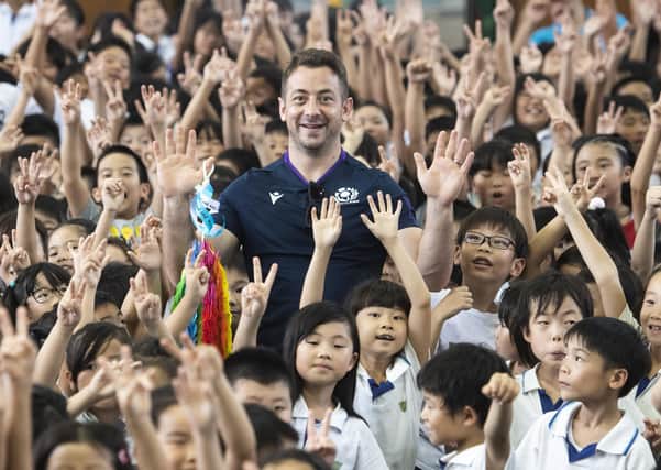 As he discovered during a trip to Meishin Elementary School in Kobe at the Rugby World Cup last year, Laidlaw already has a bit of a cult following in Japan. Picture: Gary Hutchison/SNS