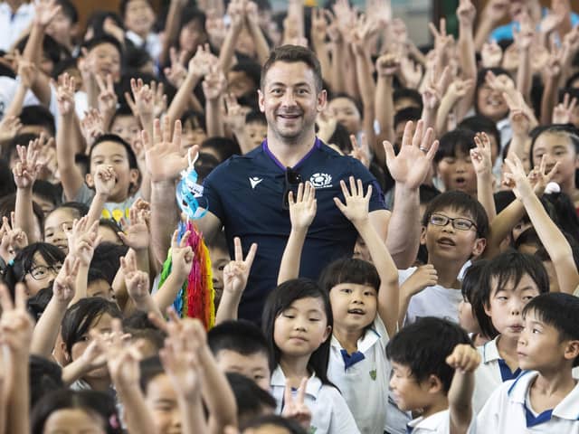 As he discovered during a trip to Meishin Elementary School in Kobe at the Rugby World Cup last year, Laidlaw already has a bit of a cult following in Japan. Picture: Gary Hutchison/SNS
