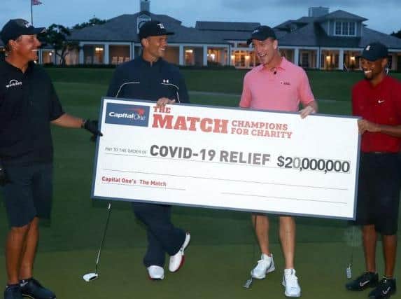Phil Mickelson, Tom Brady, Peyton Manning and Tiger Woods took part in The Match: Champions for Charity event at Medalist Golf Club in Florida