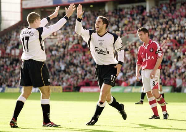 Liverpool midfielders Jamie Rednapp and Steven Gerrard in 2001