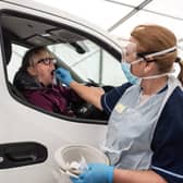 A drive-through testing centre at Gartnavel Hospital in Glasgow (Picture: John Devlin)