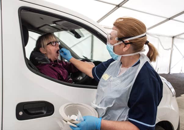 A drive-through testing centre at Gartnavel Hospital in Glasgow (Picture: John Devlin)