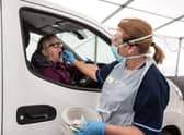 A drive-through testing centre at Gartnavel Hospital in Glasgow (Picture: John Devlin)
