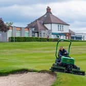 A groundsman at Carrick Knowe gets the course ready for reopening. Picture: SNS.