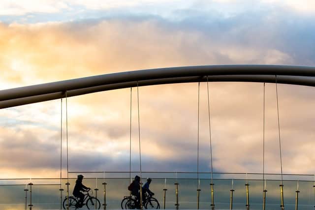 A cyclist on Seabraes Bridge in Dundee. Picture: Cycling Scotland