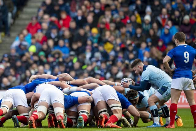 Ali Price has the put in at a scrum during the Six Nations match between Scotland and France at BT Murrayfield in March. Picture: SNS/SRU