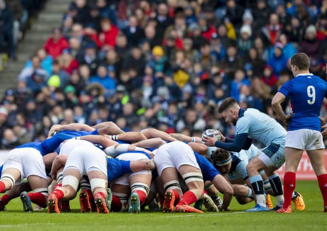 Ali Price has the put in at a scrum during the Six Nations match between Scotland and France at BT Murrayfield in March. Picture: SNS/SRU