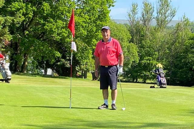 Stuart Gallagher after making his hole-in-one at the ninth at Clober