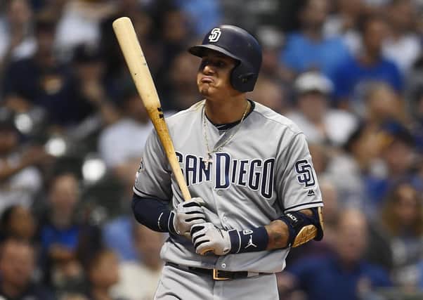 San Diego Padres' Manny Machado reacts to a called strike. San Diego are one of the few teams who still remain integral to their community. Picture: Stacy Revere/Getty Images