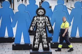 A symbolic installation featuring statues of eight giant men in  Glasgow in 2018