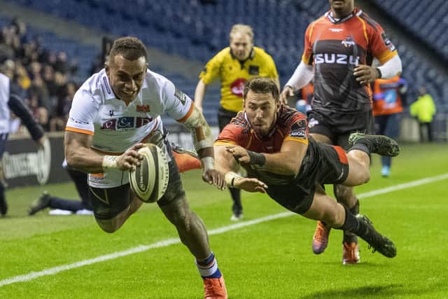 Eroni Sau scores a try for Edinburgh against South African side Southern Kings in the Pro 14 at BT Murrayfield. Picture: Bill Murray/SNS