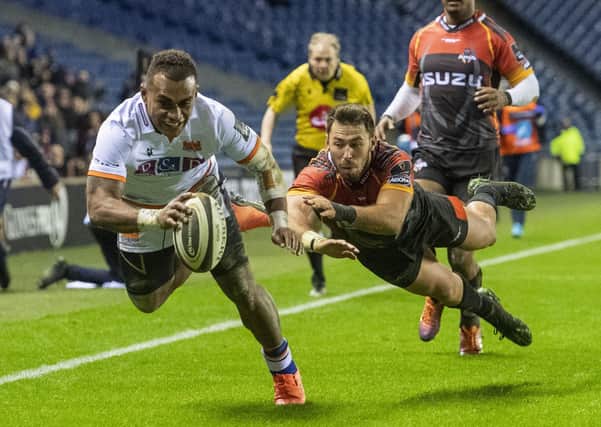Eroni Sau scores a try for Edinburgh against South African side Southern Kings in the Pro 14 at BT Murrayfield. Picture: Bill Murray/SNS