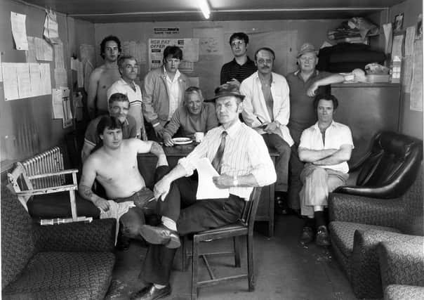 John McCormack, seated centre, with members of the Polmaise Colliery branch of the National Union of Mineworkers in 1979