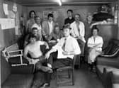 John McCormack, seated centre, with members of the Polmaise Colliery branch of the National Union of Mineworkers in 1979