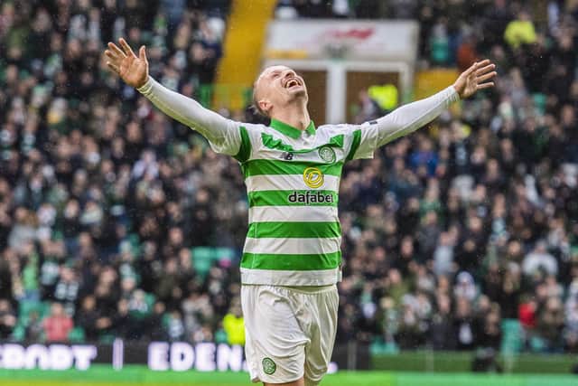 Celtic striker Leigh Griffiths celebrates completing his hat-rick against St Mirren on 7 March. Picture: Alan Harvey/SNS