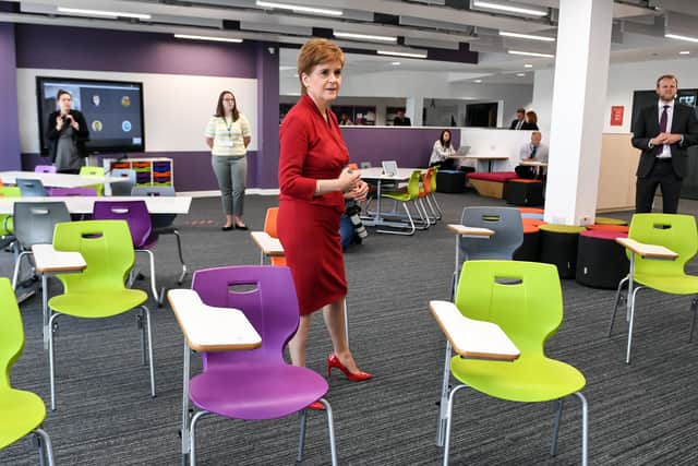 First Minister of Scotland Nicola Sturgeon views a classroom as she visits West Calder High School. Picture: Andy Buchanan-Pool/Getty Images
