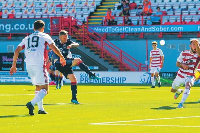 Billy Mckay scores for Ross County against Hamilton. Picture: Alan Harvey / SNS