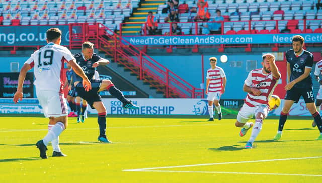 Billy Mckay scores for Ross County against Hamilton. Picture: Alan Harvey / SNS