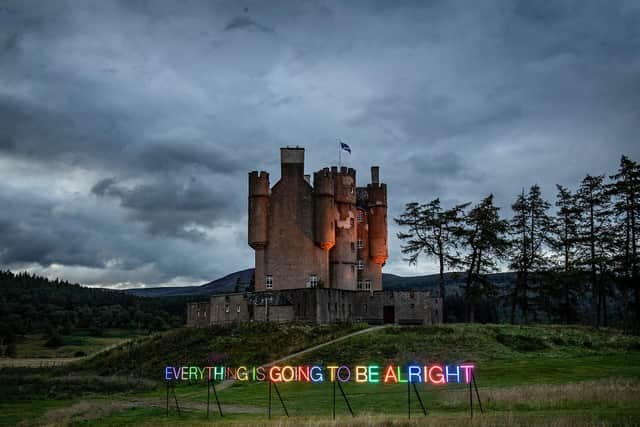 Turner Prize winner Martin Creed's neon artwork at Braemar Castle. The artist was commissioned by was commissioned by Hauser & Wirthwho own The Fife Arms hotel in the village. 
Picture: Sim Canetty-Clarke, courtesy the artist and Hauser & Wirth  Martin Creed. All Rights Reserved, DACS 2020