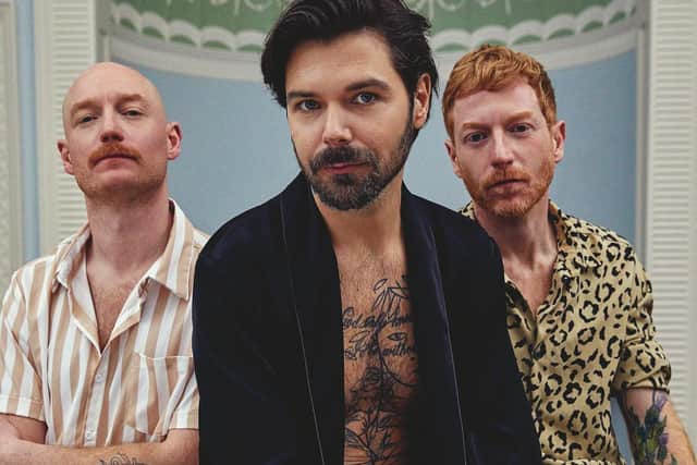 Biffy Clyro, (l-r) drummer Ben Johnston, frontman Simon Neil, bassist James Johnston