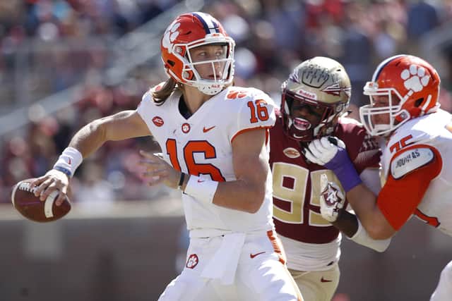 Clemson Tigers quarterback Trevor Lawrence was one of a group of players who tweeted the hashtag ‘#WeWantToPlay’. Picture: Joe Robbins/Getty Images