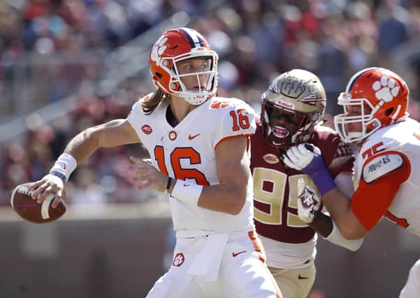 Clemson Tigers quarterback Trevor Lawrence was one of a group of players who tweeted the hashtag ‘#WeWantToPlay’. Picture: Joe Robbins/Getty Images
