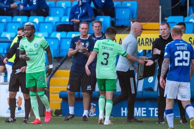 Celtic's Boli Bolingoli, left, could face sanctions for breaching lockdown rules. Picture: Rob Casey / SNS
