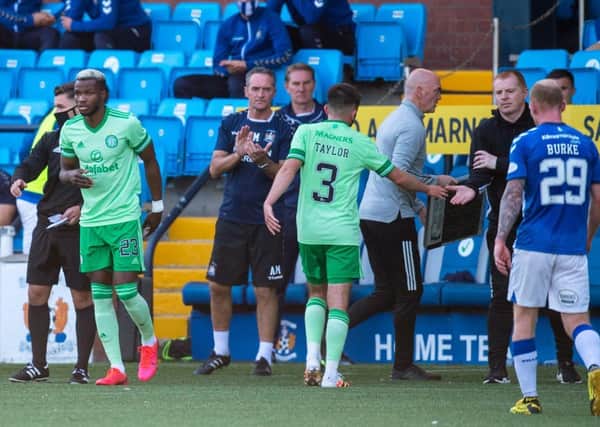 Celtic's Boli Bolingoli, left, could face sanctions for breaching lockdown rules. Picture: Rob Casey / SNS