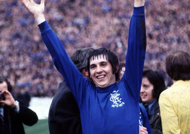 Tom Forsyth, who scored the late winner, celebrates Rangers' 3-2 win over Celtic in the 1973 Scottish Cup final. Picture: SNS