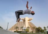 Achref Bejaoui, 25, performs parkour, a sport that originated in France in the 1990s. Picture: Karin Jaafar/AFP via Getty Images
