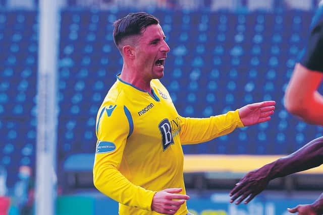 St Johnstone's Michael O'Halloran celebrates his late, late winner. Picture: Alan Harvey/SNS