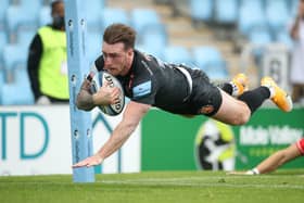 Stuart Hogg dives over to score Exeter's second try against Leicester. Picture: Adam Davy/PA Wire