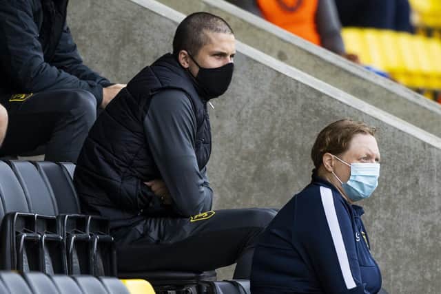 QPR-bound Lyndon Dykes watches on from the stands during Livingston's match against Rangers at the Tony Macaroni Arena. Picture: Craig Williamson/NMC Pool/PA Wire.