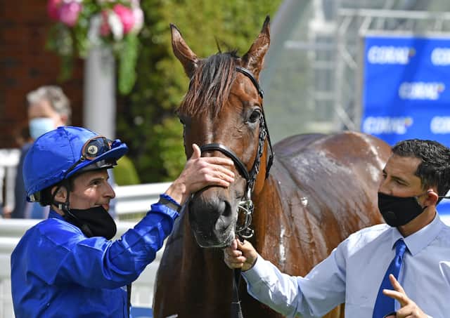Ghaiyyath and jockey William Buick after wining the Coral-Eclipse Stakes at Sandown last month. Picture: Francesca Altoft/Pool via Getty