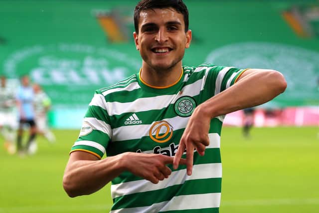 Celtic's Mohamed Elyounoussi celebrates scoring his side's first goal against Reykjavik. Picture: Andrew Milligan/PA Wire