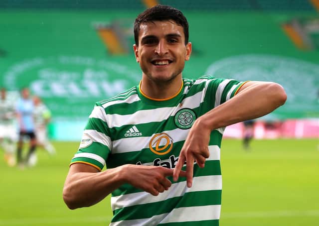 Celtic's Mohamed Elyounoussi celebrates scoring his side's first goal against Reykjavik. Picture: Andrew Milligan/PA Wire