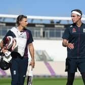 Joe Root, left, and Chris Broad make their way to the nets at the Ageas Bowl as they prepare for the start of the third Test. Picture: PA.