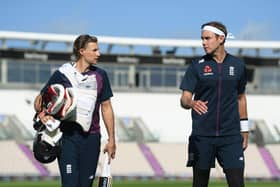 Joe Root, left, and Chris Broad make their way to the nets at the Ageas Bowl as they prepare for the start of the third Test. Picture: PA.