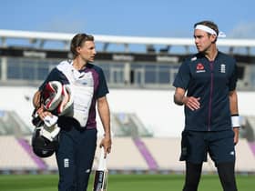 Joe Root, left, and Chris Broad make their way to the nets at the Ageas Bowl as they prepare for the start of the third Test. Picture: PA.