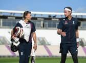 Joe Root, left, and Chris Broad make their way to the nets at the Ageas Bowl as they prepare for the start of the third Test. Picture: PA.