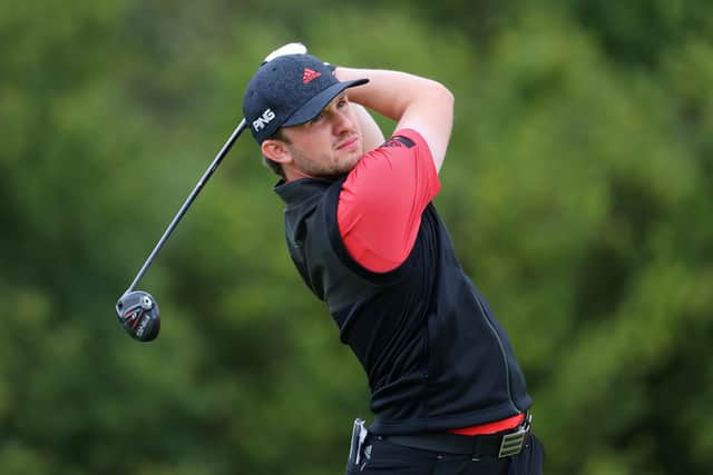 Connor Syme of Scotland tees off on the sixth hole during day one of the Wales Open at the Celtic Manor Resort. Picture: Warren Little/Getty Images